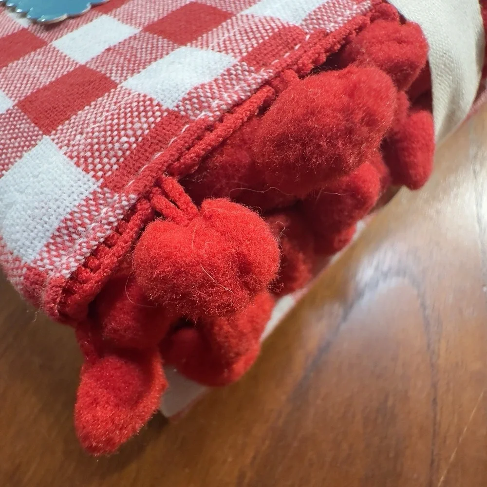 NEW Pioneer Woman Red Gingham Small Window Cafe Curtain Set 3pc‎ Pom Pom Trim